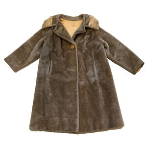Vtg Tudor City 1960s Coat Womens Medium Tan Mink Collar Malden Otter Faux Fur